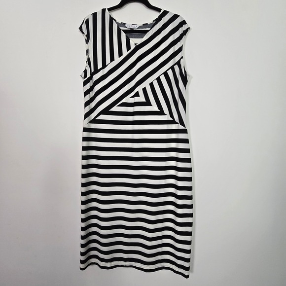 Landa by Dora Landa Dresses & Skirts - Landa Sheath Dress Women  XL Black White Striped Stretch Mod Monochrome Workwear